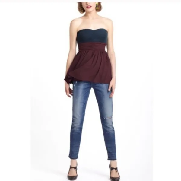 Maeve Anthropologie Maroon Black Strapless Blouse - Image 2