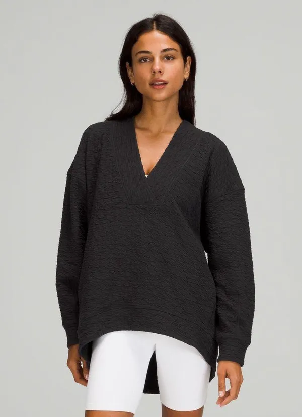 Lululemon Rippled V-Neck Pullover Black Size 10 Oversized Yoga Gym Workout Comfy - Image 2