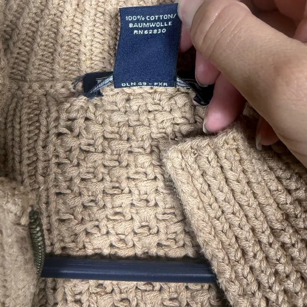 Lands End Womens M 10-12 Tan Cable Knit Cotton Full Zip Cardigan Sweater - Image 7