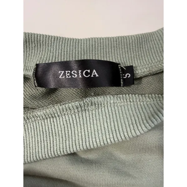 ZESICA Sage Green Cropped Sweatshirt Crew Neck Pullover Soft Girl Lounge Small‎ - Image 4