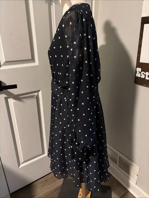 Tommy Hilfiger Women's Navy Polka Dot Long-Sleeve chiffon midi Dress size 14 - Image 3