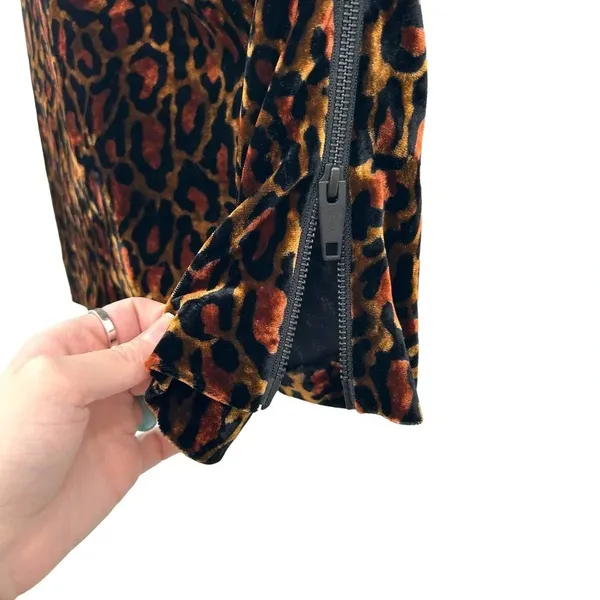 The Kooples Fire Brown Velvet Skirt Leopard Print Front Zipper Size 2 Medium‎ - Image 5