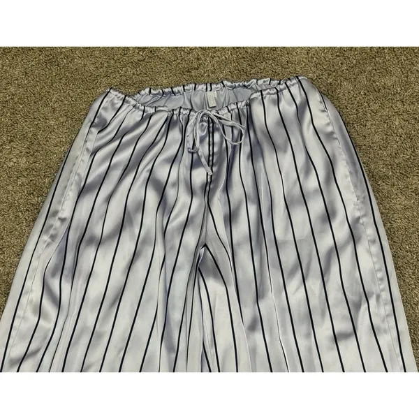 SKIMS Woven Shine Sleep Lace Pants Blue Pinstripe Satin Lounge Pajama Bottoms XS - Image 5