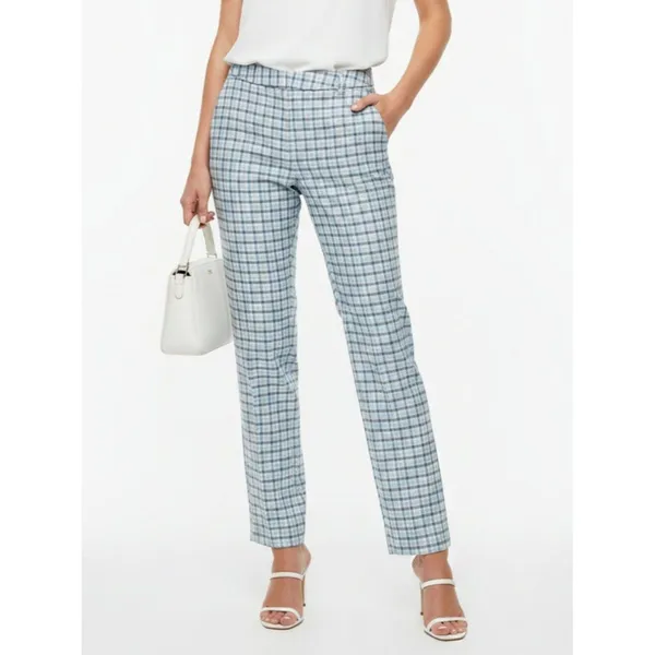 Ann Taylor 100% Silk Blue Plaid Gingham Straight Leg Pants 4 - Image 7