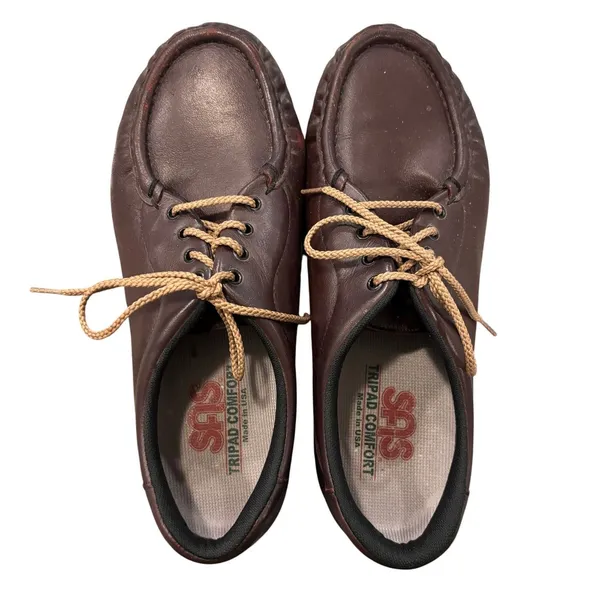 SAS women’s size 7.5 Brown Leather Comfort Walking Shoes Lace Up Moccasin Flats - Image 2