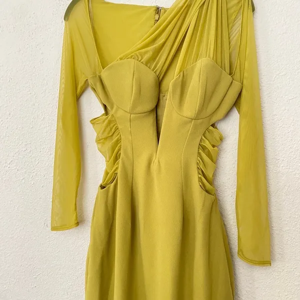 HOUSE OF CB 'Zahra' Chartreuse Plunge‎ Maxi Dress maxi mustard yellow NWOT XS - Image 9