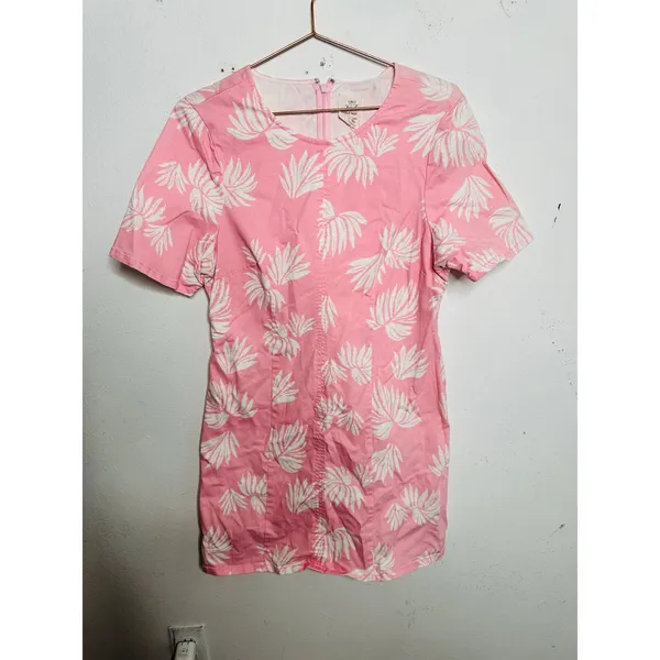 Cinq à Sept Pink White Tropical Leaves Cotton Blend Phoenix Madison Dress sz 14 - Image 2