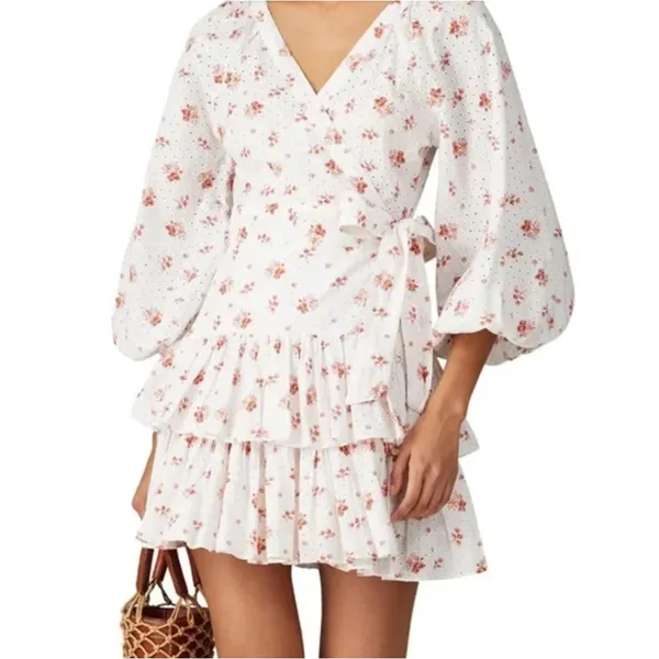 Maia Bergman Floral Ines Pink Floral Mini Wrap Dress‎ in White - Image 2