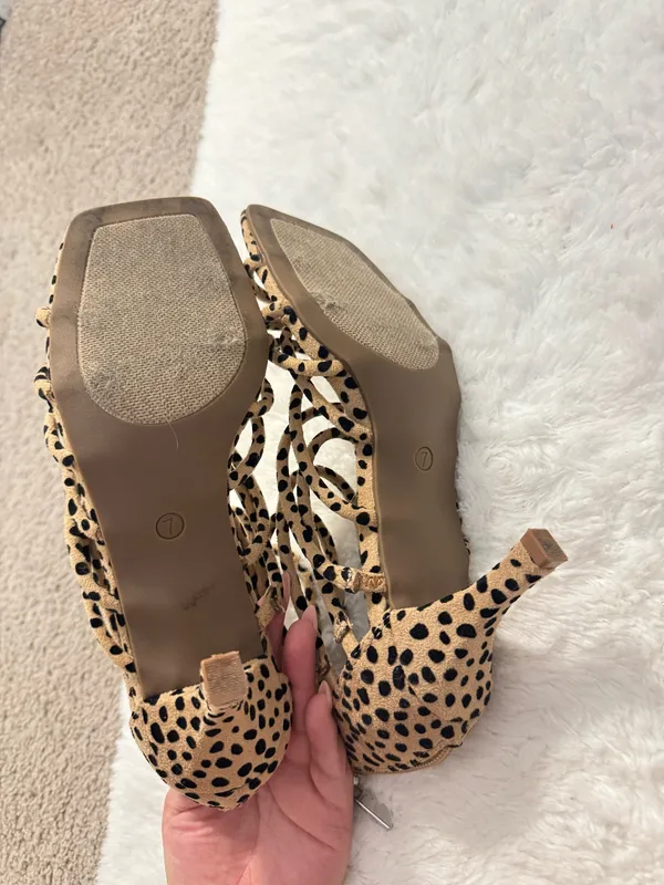 Leopard Print Faux Suede Heels Size 7 - Image 5
