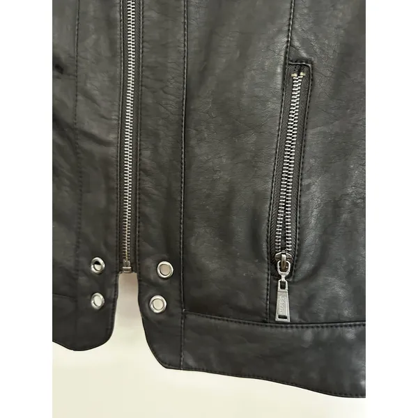 Odyn Women's Black Vegan Leather Moto Jacket. Quilted. Metal Accents. Zipper - Image 14