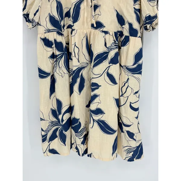 MSK Floral Linen Babydoll Midi Dress‎ Puff Sleeve Cottagecore Blue Medium NWT - Image 10