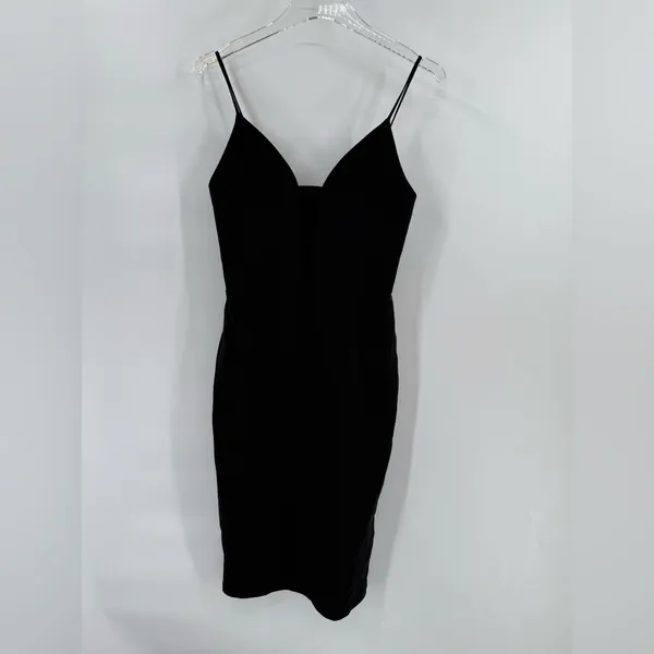 Krisa Black Deep V‎ Cami Midi Dress stretchy Revolve clothing xs - Image 3