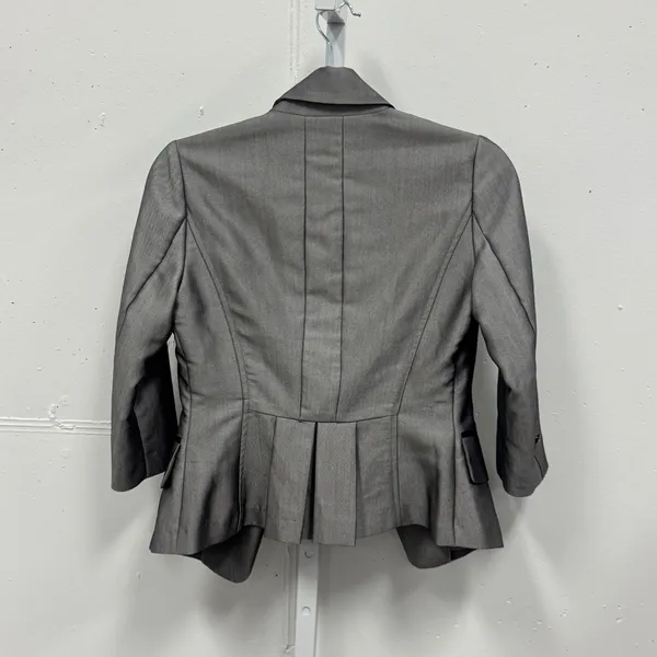 By Blu Grey Tailored Blazer Velvet Trim Pleated Peplum Jacket 26-0030 Size 34 XS - Image 2