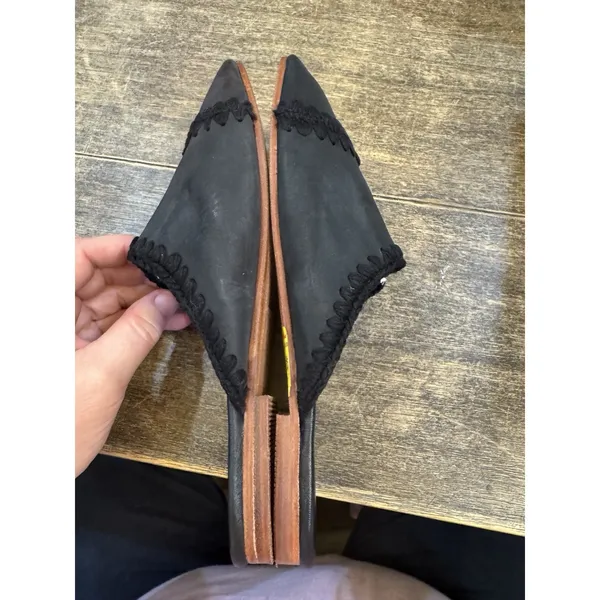 NEW Free People Black Leather San Marino Slip-On Flat Mules Size 37 Embroidered - Image 7