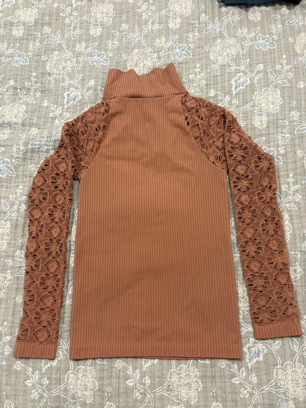 Free People Lace-Sleeve Ribbed Turtleneck Top - Image 2