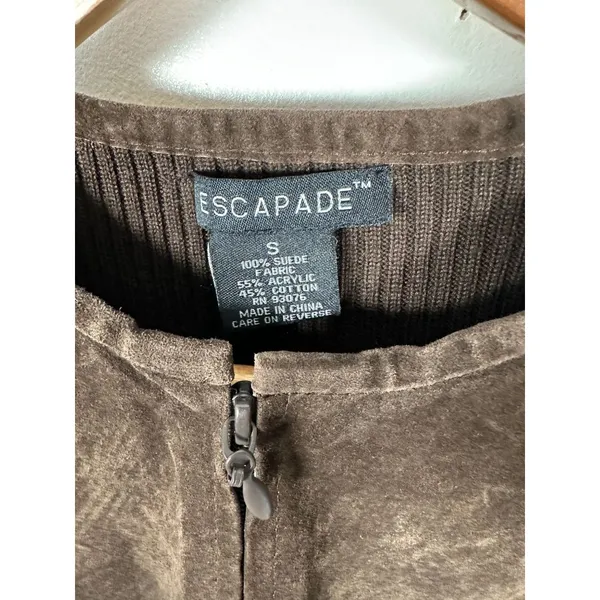 Vintage Y2K Escapade Sweater Full Zip Suede Brown Long Sleeve Womens‎ Small - Image 9
