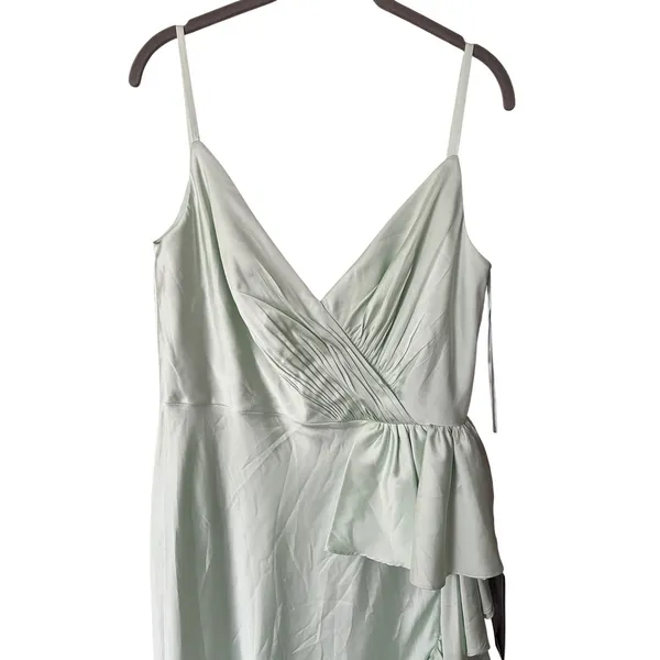 Mac‎ Duggal Pistachio Satin Ruffled Asymmetrical Gown Size 12 67815 NWT NEW Maxi - Image 4