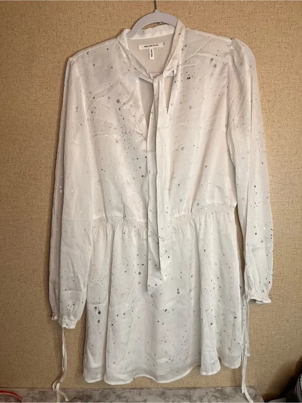 Avec Les Filles White Tie-Neck Long Sleeve Mini Dress - Image 2