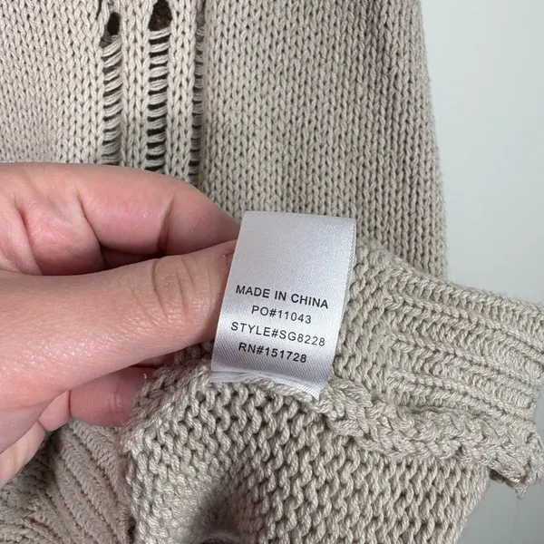 EE:Some Neutral Tan Distressed Ripped Oversized Sweater Top Medium M Relaxed - Image 5