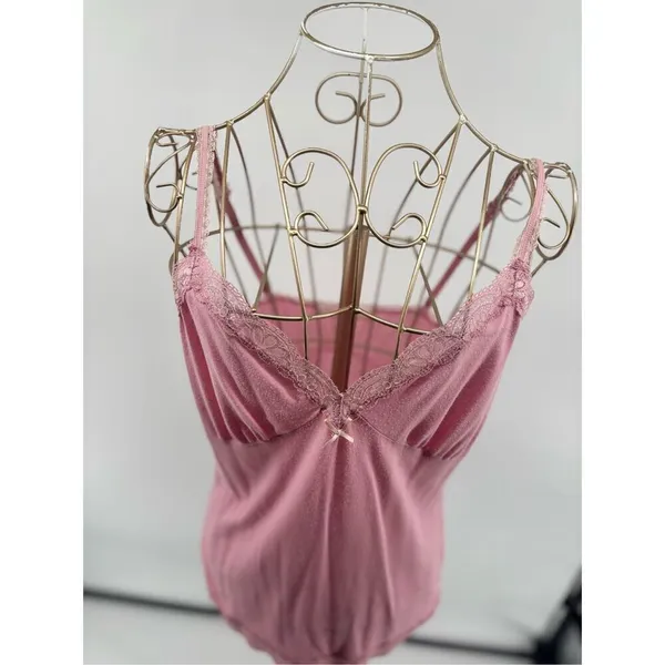 Vintage Victoria’s Secret Angel Pink Lace Cami Tank Top Y2K Spaghetti Strap M - Image 5