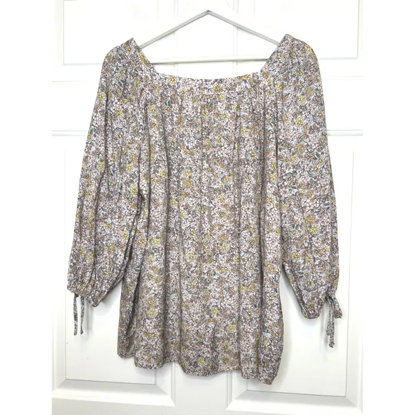 LC Lauren Conrad Floral Peasant Blouse L Multicolor Boho Square - Image 3