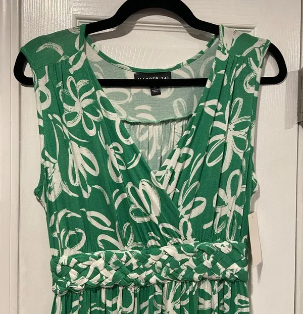 NWT Harper 241 Size S Green Wrap Top Braided Elastic Waist Sleeveless Maxi Dress - Image 4