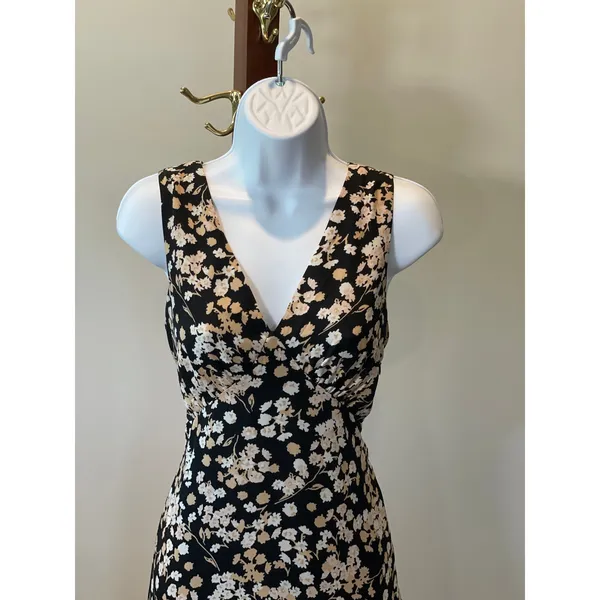 Mittoshop Women Maxi Dress Floral Design Size S Black Tan and White - Image 2