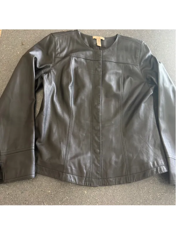I.E Premium Collarless Black scuba Leather Jacket size S - Image 2