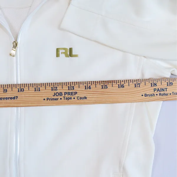 Ralph Lauren Golf Jacket Women M Ivory Full Zip Track Mock Neck Gold Trim Tennis - Image 14