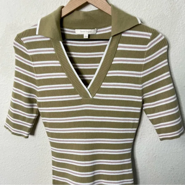 Favorite Daughter‎ Green Striped Polo Knit Dress Short Sleeve Womens Size L - Image 3