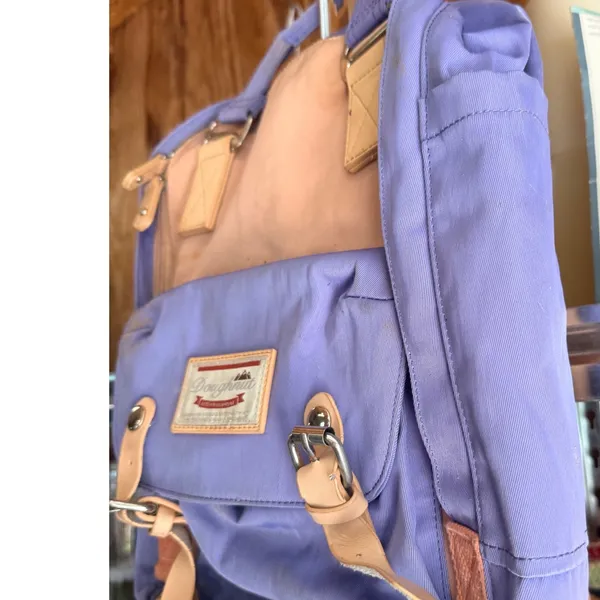 Doughnut Macaroon Backpack Purple Peach Nylon Leather Trim Outdoor Adventure Bag - Image 12