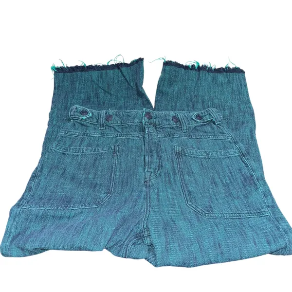 We The Free Wide Leg Cropped Jeans Raw‎ Hem Teal Green High Rise 28 - Image 2