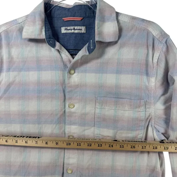 Tommy Bahama Coastal Cord Pastel Plaid Button Down‎ Cotton Shirt Casual Beach S - Image 6
