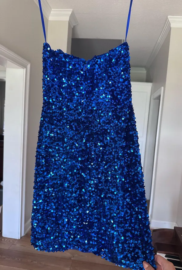 Portia & Scarlett Blue Sequin Homecoming Dress - Image 4