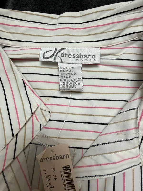Dressbarn pink and white striped button up shirt with tie Size XXL #preppy #stripedshirt - Image 3