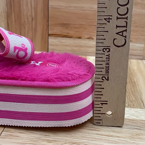 MUDD Stormy Fuchsia/White Fuzzy Elastic Slingback Slides Platform Slippers Sz 9 - Image 5