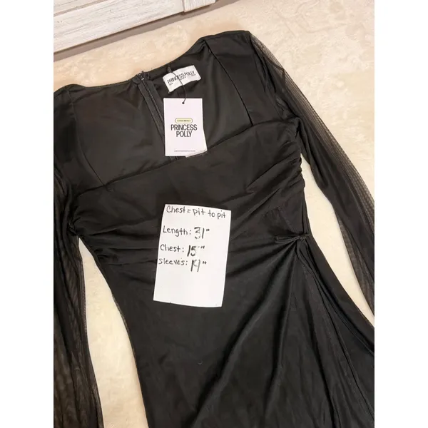 Princess Polly Black Mesh Long Sleeve Mini Dress Square Neck Wrap US 4 NWT - Image 4