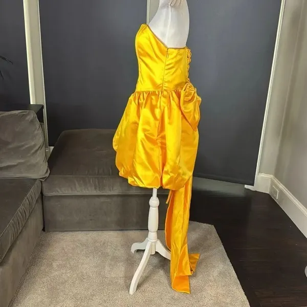 Short Yellow Strapless Homecoming Prom Dress Corset Back Bow Puffy Skirt Size M - Image 6