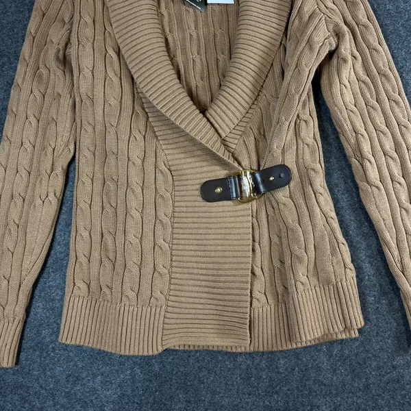 Lauren Ralph Lauren Camel Cable Knit Buckle Cardigan Sweater NWT Medium Designer - Image 11
