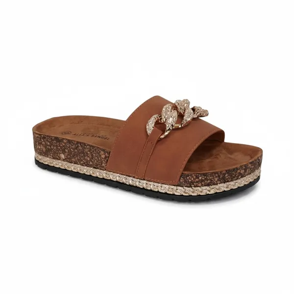 Alexis Bendel Womens Comfort Slide Sandals Size 6 Tan Chain Accent Footbed NIB - Image 6