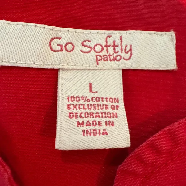 Vtg Go Softly Patio Dress XL Red Embroidered Muumuu Hippie Chic Boho Oriental - Image 6