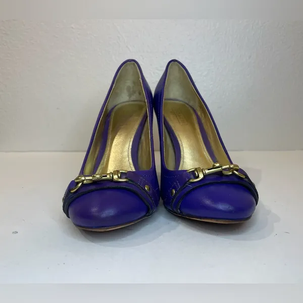 Coach Desaree Purple Bock‎ Heel Pumps Gold Hook Buckle Accent Heels Size 6 B - Image 3