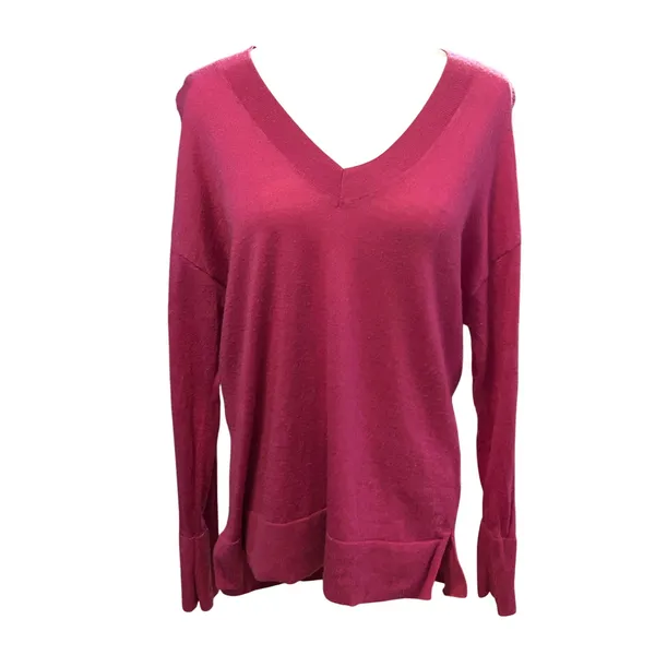 Banana republic magenta pink v-neck merino wool sweater Medium academia preppy - Image 2