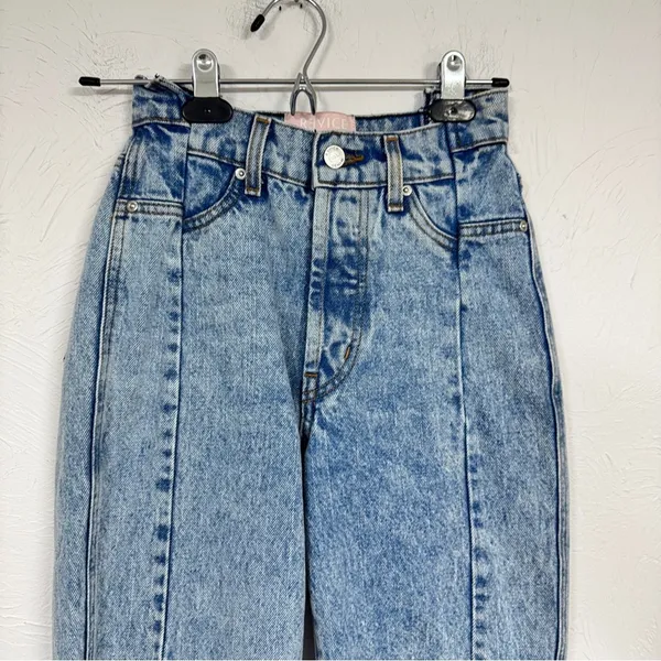 Revice Denim Blue Acid Wash Straight Leg Jeans Womens 24 High Rise Button Fly Casual - Image 3