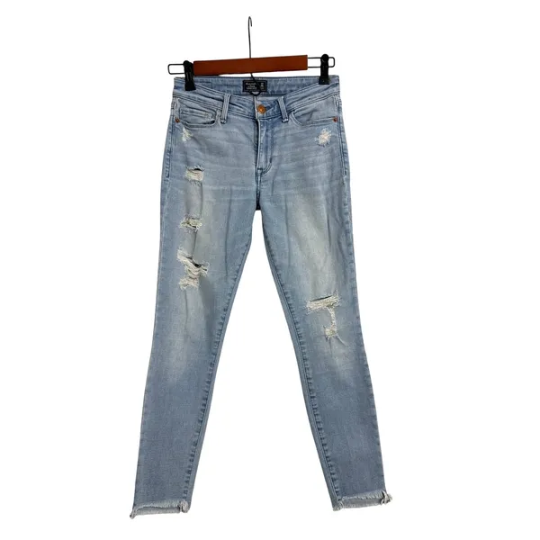 Abercrombie & Fitch Blue Denim Low Rise Distressed Harper Ankle Jeans Size 24/00 - Image 2