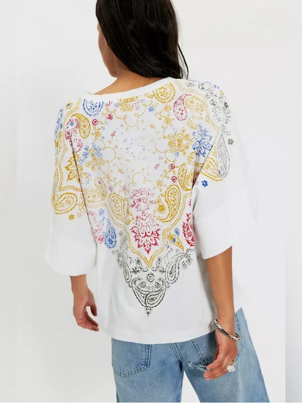 Free People We The Free Heirloom Printed Tee in Ivory XS - Image 5