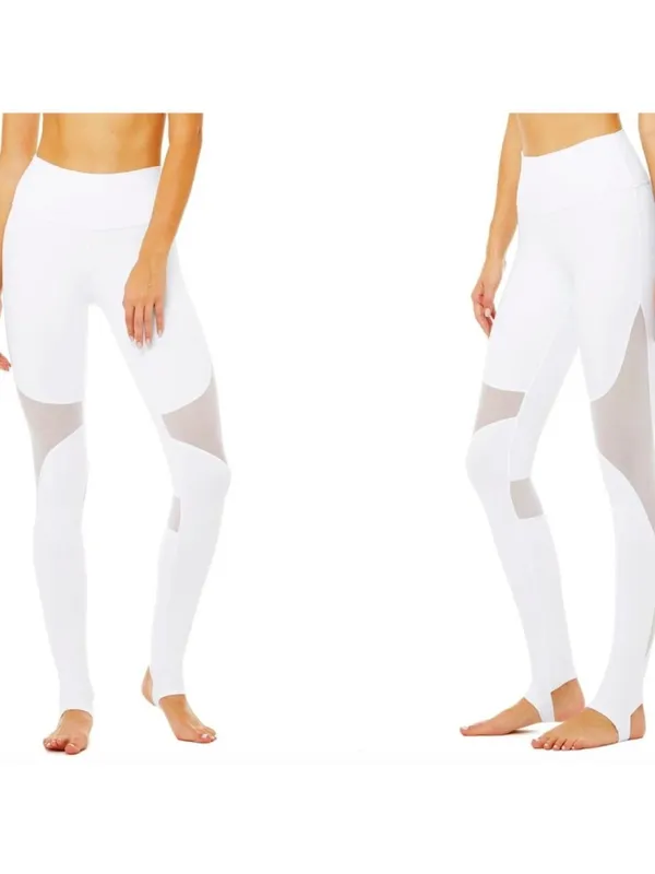 Alo Yoga Moto Mesh Panel Leggings White Womens Medium W5434R - Image 12