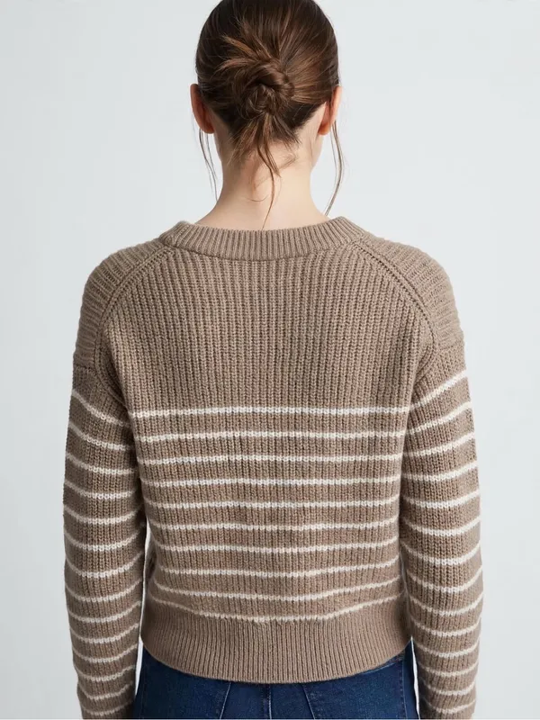 Aritzia Taupe Striped Crewneck Sweater—Fall Fashion Sweater - Image 3