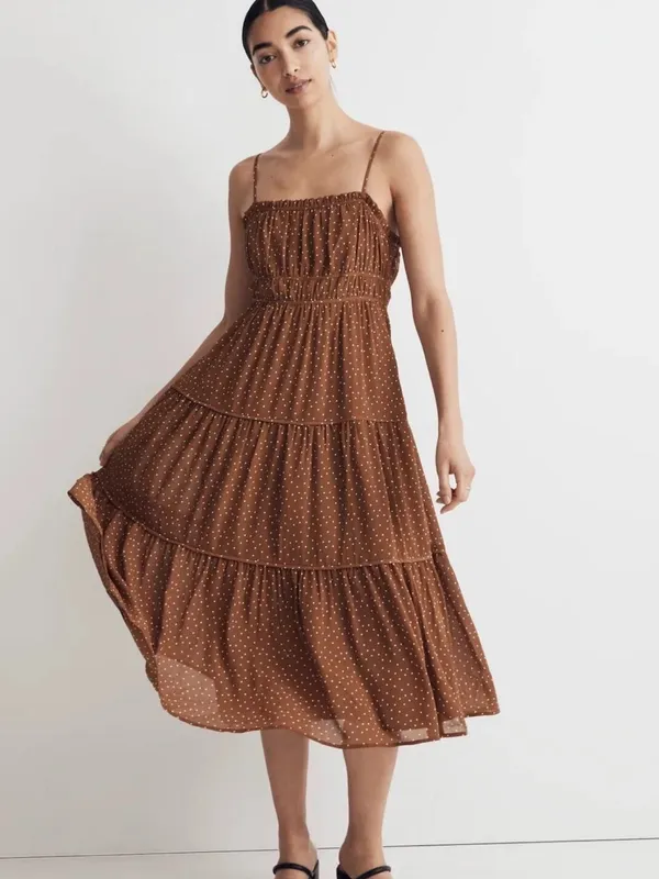 Madewell‎ Brown Polka Dot Tiered Midi Dress - Image 2
