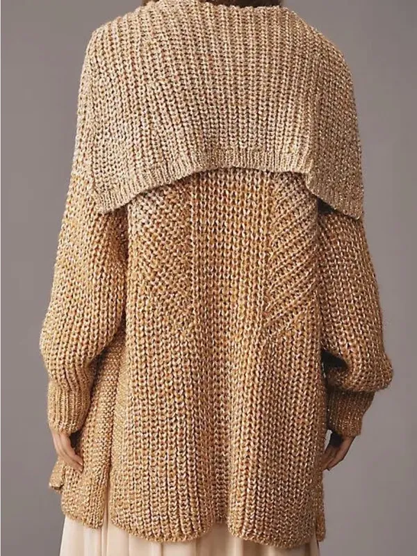Anthropologie Maeve NWT Cozy Open-Front Chunky Knit Metallic Gold Cardigan - Image 4